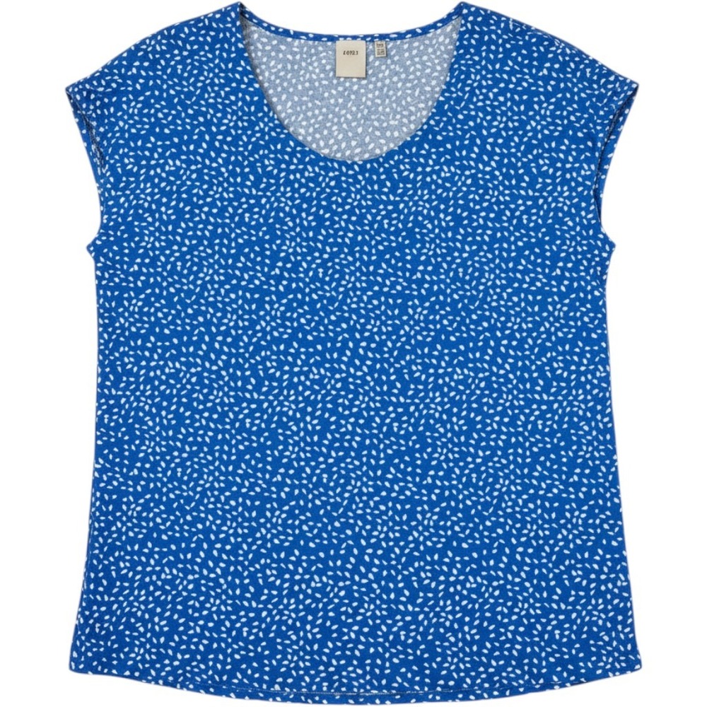 ICHI Coastal Blue White Teardrop Print Scoop Neck Blouse Top Womens Medium